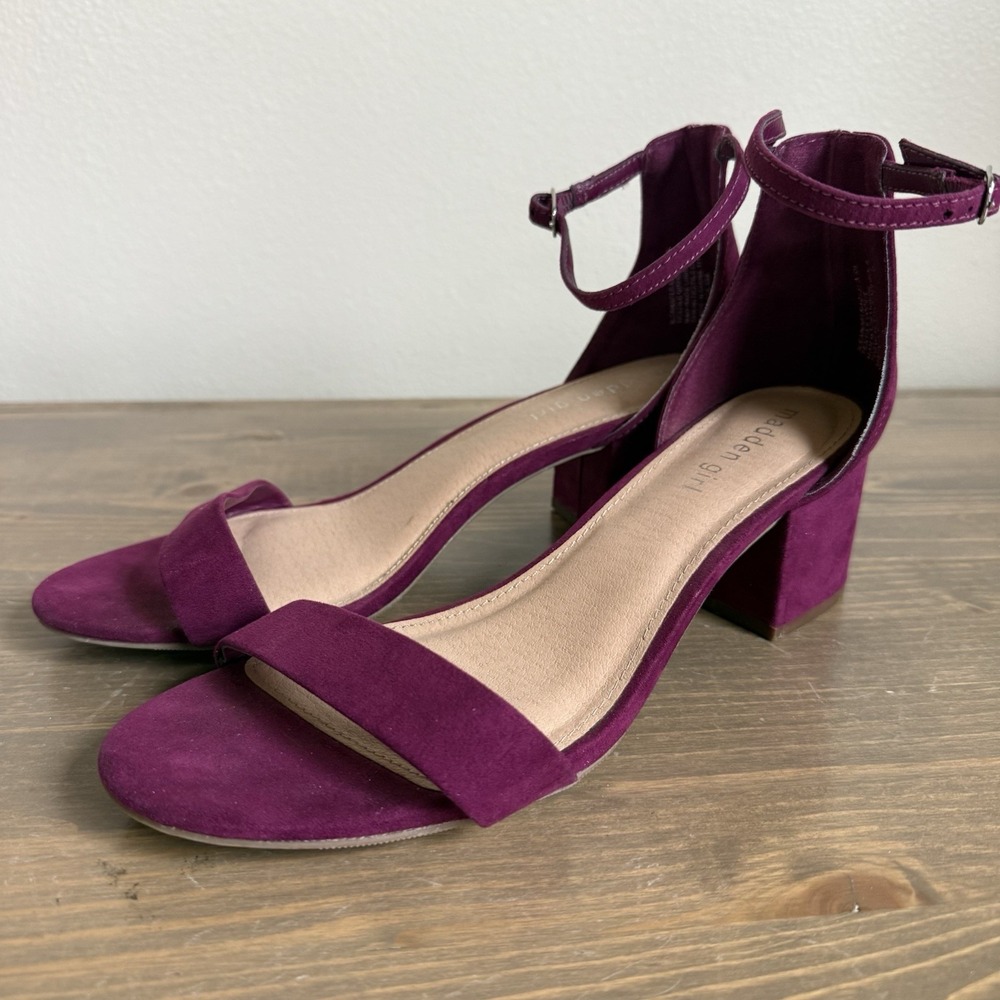 Madden Girl Womens 9.5M‎ Fuschia Purple Ileana Faux Suede Block Heel Sandal